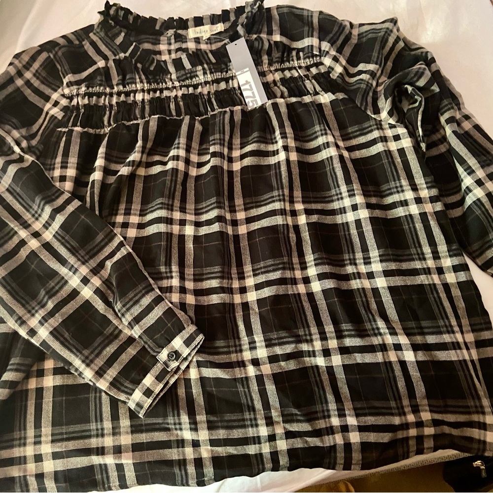 Brand New XL Indigo Soul Ruffled Neck Shirt